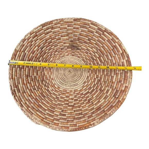 Handwoven Round Coil Wicker Basket Brown Southwestern Large Centerpiece 15" Vtg - Picture 5 of 5
